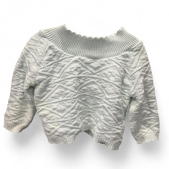 Retro Off the shoulder 3d knit light seafoam croppy runs like S (S2) - Picture 3 of 5